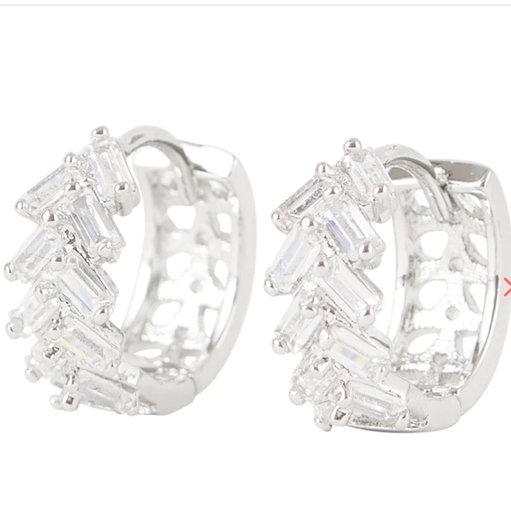 New CZ by Kenneth Jay Lane Baguette Huggie Hoops